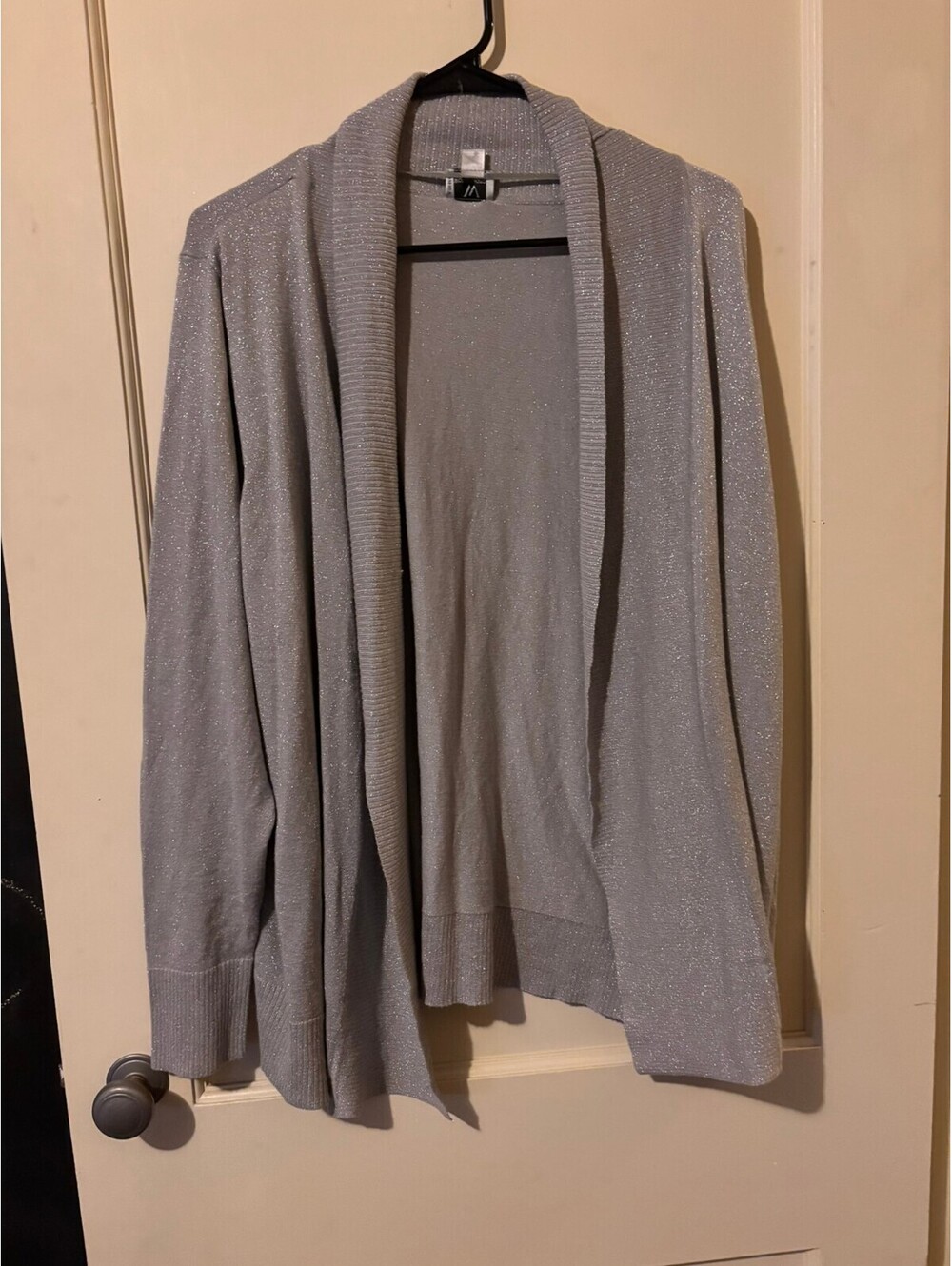 Worthington 1X Shimmer Open Front Cardigan Sweater Gray
